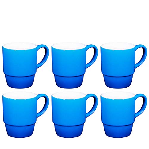Bruntmor 18 Oz Plain Stacking Coffee Mug Set of 6, Cute 18 Ounce Porcelain Mugcup Set In Gradient Blue, Best Coffee Mug For Your Christmas, Birthday Gift, or DIY Decoration