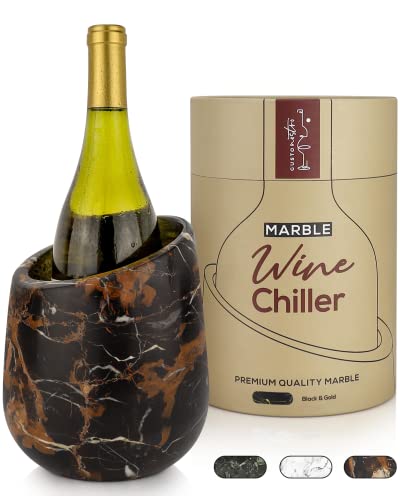 Gusto Nostro Marble Wine Chiller Bucket - 750ml Wine Bottle Cooler and Champagne Chiller for Party, Kitchen, Bar Cart Decor to Chill & Keep Bottles Cold with Unique Wine Lovers Gift Box, Black & Gold
