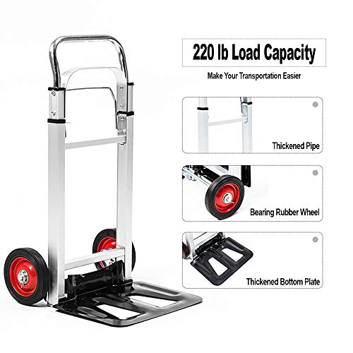 Hand Truck Dolly Aluminum Foldable Hand Cart with 6" Wheels 220 lb Capacity