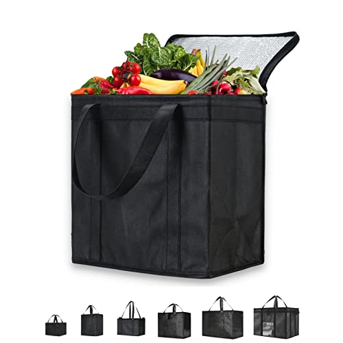 NZ home Medium Insulated Bag for Food Delivery & Grocery Shopping with Zippered Top, Black (1 pack)