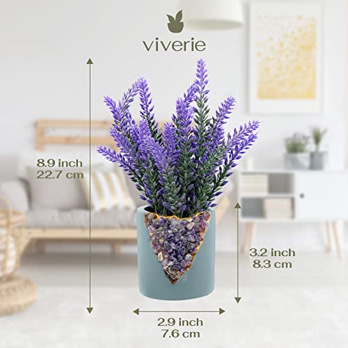 Viverie Artificial Fake Lavender Flower With Mini Geode Pot