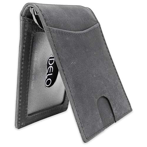 Fidelo Bifold Leather Minimalist Wallet for Men – Slim Mens RFID Blocking Wallet Card Holder with Pull Tab for Quick Card Access, Made Out Of Full Grain Genuine Leather - Crazy Horse Gray