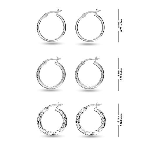 Charmsy Set of 3 Pairs 925 Sterling Hoop Earrings for Women 18 Mm