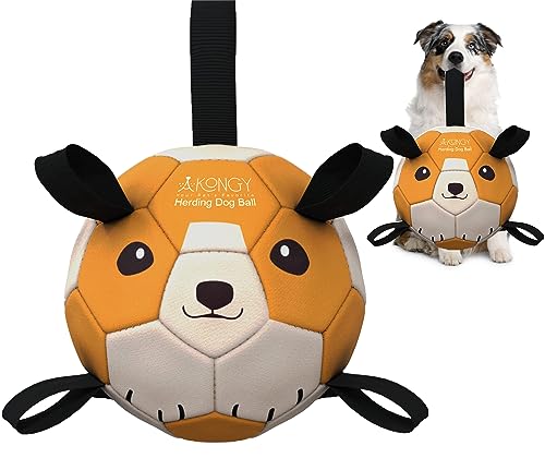 Akongy Large Soccer Ball for Dogs with Tabs 8 inch Herding Ball for Dogs Large