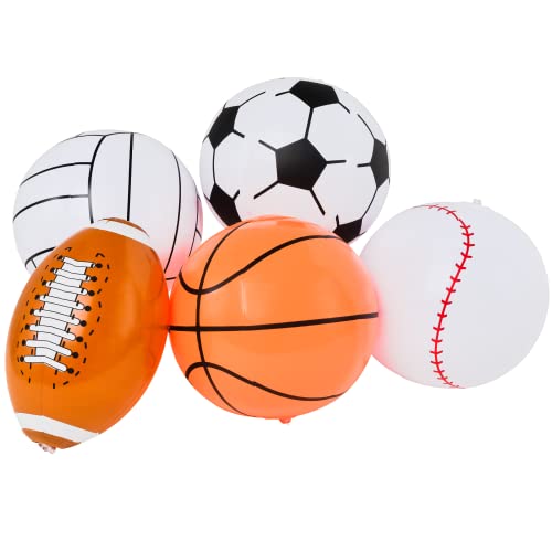 Top Race Mini Sport Balls Bulk - 9" Mini Inflatable Sport Ball - Football Blow Up Beach Balls for Kids, Beach, Pool Toys, and Water Games - Basketball and Baseball Party Decorations, 50 Pack
