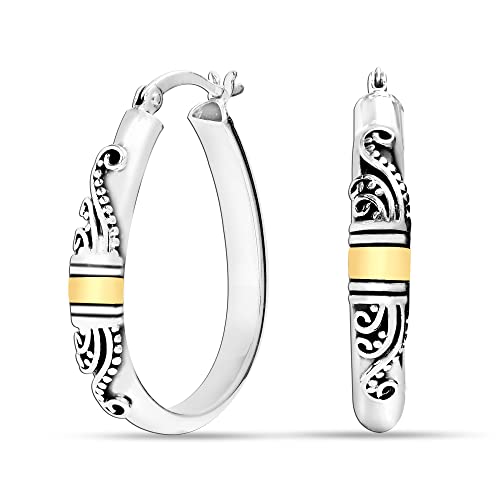 Lecalla 925 Sterling Silver Jewelry Antique Hoop Earrings for Women Teen 30mm