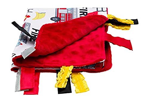 Baby Sensory Security & Teething Closed Ribbon Tag Lovey Blanket with Minky Dot Fabric: 14”X18” (Firefighter)