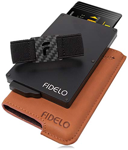 Fidelo Mens Rfid Slim Wallet Brown With 3k Carbon Fiber Money Clip Desert Tan