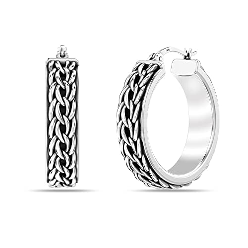 LeCalla Sterling Silver Jewelry Antique Click-Top Hoop Earrings for Women