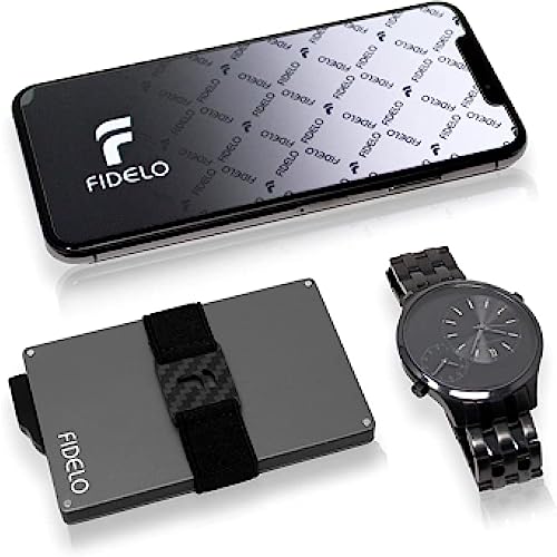 Fidelo Leather Case for Mens Slim Wallet Crazy Horse Leather Black Minimalist