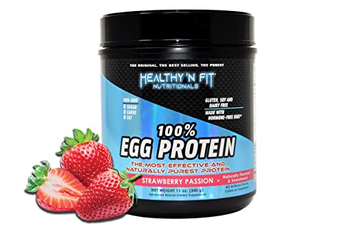 Healthy N Fit 100% EGG PROTEIN- Strawberry (12oz): 100% Egg White Protein PLUS Natural Peptides. Naturally Sweetened, Zero Carb, Keto, Paleo Friendly