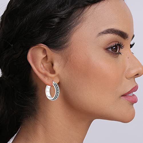 LeCalla Sterling Silver Jewelry Antique Click-Top Hoop Earrings for Women