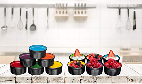 Bruntmor Multi-Color Ceramic Ramekin Baking Set Of 6 Christmas Serving Dishes | 8 Oz Porcelain Creme Brulee Ramekins For Pie Dish |Souffle Cups | Charcuterie Cups Accessories