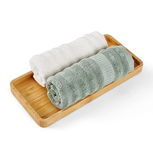 Gobam Bamboo Vanity Tray and Bamboo Towels Set, Bathroom Counter Tray for Soap Dispenser, Candles, Jewelry (12 x 5.7 in) & Ultra Absorbent Quick Dry Bamboo Hand Towels (13 x 29.1 in) - Sage, Snow