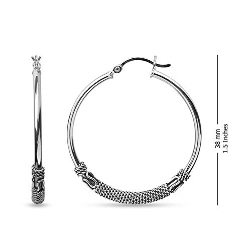 Lecalla Medium Large 925 Sterling Silver Jewelry Earrings for Women 38mm