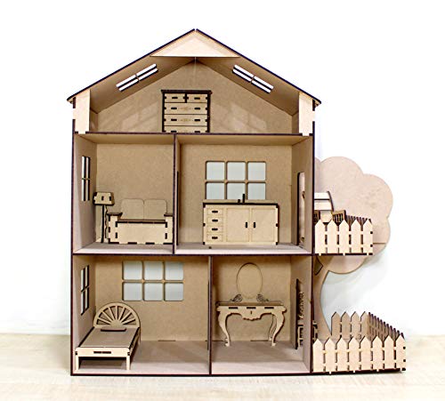 StonKraft Wooden 3D Puzzle Doll House Kit Beige