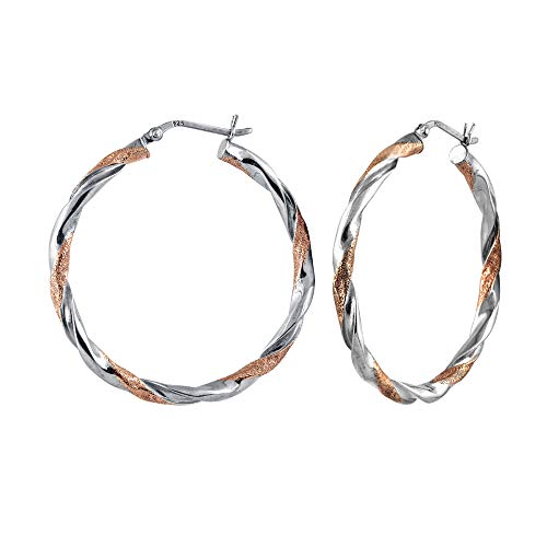 Charmsy Sterling Silver Jewelry 30mm Twotone Lightweight Click Top Hoop Earrings