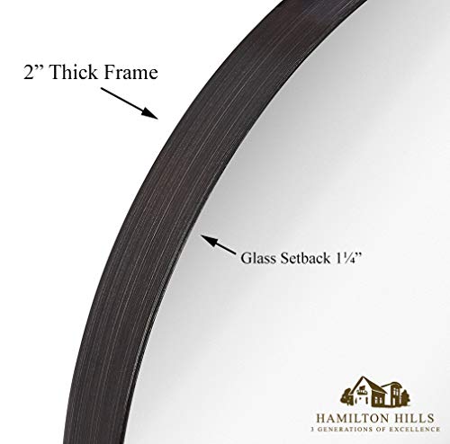 Hamilton Hills 18 inch Large Black Round Mirror Brushed Metal Framed Black