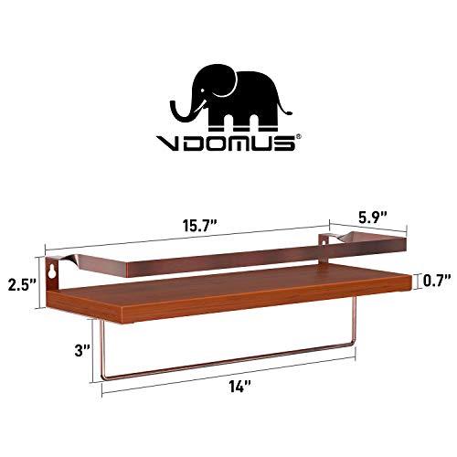 Vdomus Floating Shelves Made of Wood Material 2 Pack, Brown Floating Bathroom Shelves Wall Mounted with Towel Bar for Kitchen