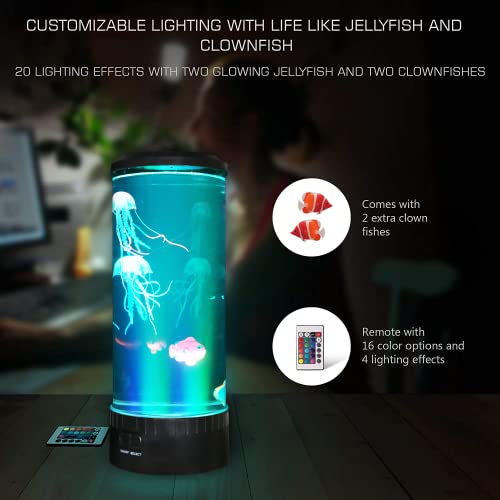 flybold Jellyfish Lamp Jellyfish Lava Lamp Led with 20 Color Changing Light 2 Clownfish 2 Jelly Fish Lamp Remote for Live Jellyfish Aquarium Lamp Night Light Mood Desk Decor for Kids Bedroom (Large)