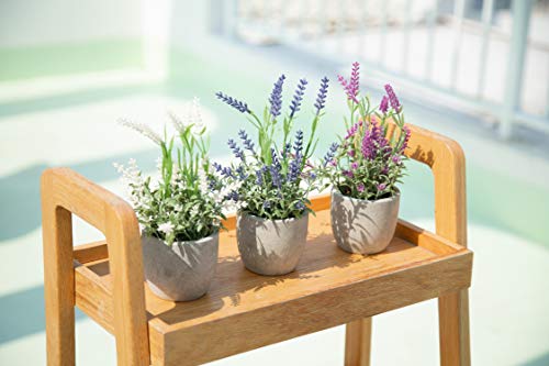 Velener Mini Fake Lavender Flowers in Pot Set of 3 White Blue & Purple