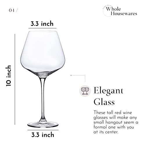 WHOLE HOUSEWARE | Wine Glasses Set of 4 | Hand Blown Italian Style Crystal Clear Glass with Stem | Red Wine Glasses Lead-Free Premium glasses as gift sets (25 oz)