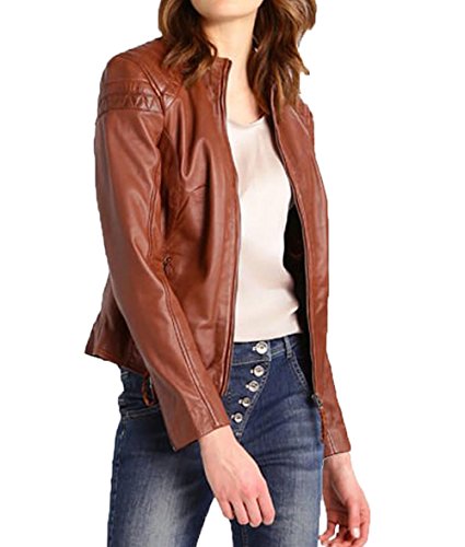 Captain Cory Womens Fringed Brown Leather Jacket Biker Style Medium
