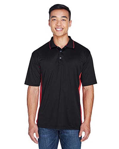 UltraClub Men's Cool & Dry Sport Two-Tone Polo 5XL BLACK/ RED