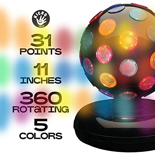 Kicko Spinning Disco Ball with LED Lights - for Parties, Lighting, Halloween, Christmas, Flare - 11 Inches Tall, 1 Pack