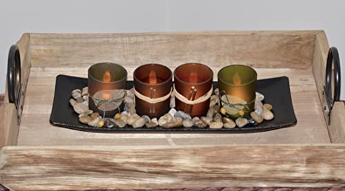 Vp Home Vintage Decor Led Candle Set Rocks and Tray Natural Earth Tones 4 Set