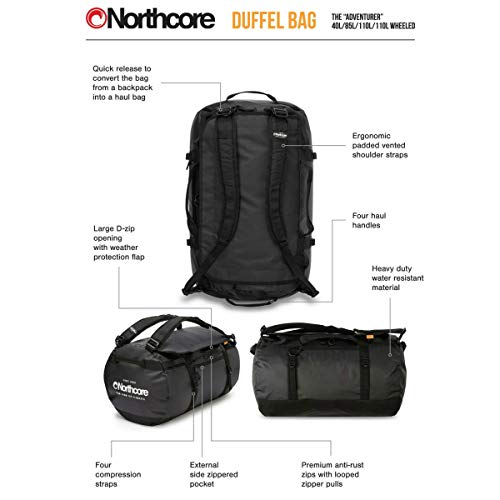 Northcore Duffel Bag Size 40 Large Backpack Black