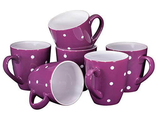 Bruntmor 16 Oz Mug Set 6 Large Ceramic Mugs Gift Purple Polka Dot