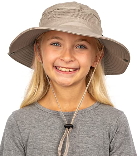 GearTOP UPF 50+ Kids Sun hat to Protect Against UV Sun Rays - Kids Bucket Hat and Sun Hats for Kids Camping Fishing Safari Khaki