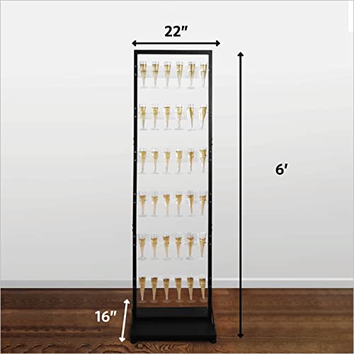 Upper Midland Products Champagne Wall Display Stand Holder, 6 Tier Acrylic Wine Glass & Flute Wedding and Party, Mimosa Bar Decor, Can Hold Up To 36 Cups, Measures 73" x 22" x 16"