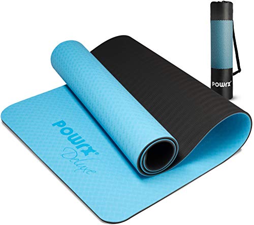 POWRX Yoga Mat 3-layer Technology incl. Carrying Strap + Bag | Exercise mat for workout | Non-slip large yoga mat, 67" x 24" Turquoise, 0.3 Inches Thickness