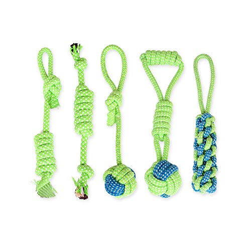 JT PET Neon Green Blue Dog Rope Toys for Small and Medium Dogs Pack of 5
