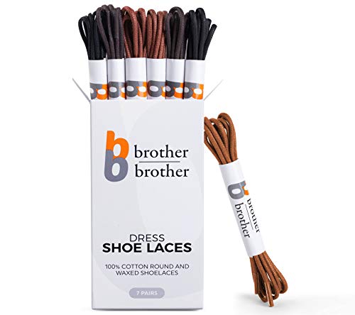 BB BROTHER BROTHER Dress Shoe Laces (7 Pairs) - Round Oxford Shoelaces for Dress Shoes Chukka - Waxed Shoe Strings in Dress Shoelaces 7 Pairs, 2 Black,2 Brown, 2 Dark Brown, 1 Tan - 30 inches