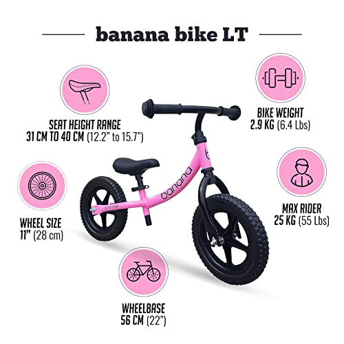 Banana LT Balance Bike - Lightweight Toddler Bike for 2, 3, 4, and 5 Year Old Boys and Girls Pink