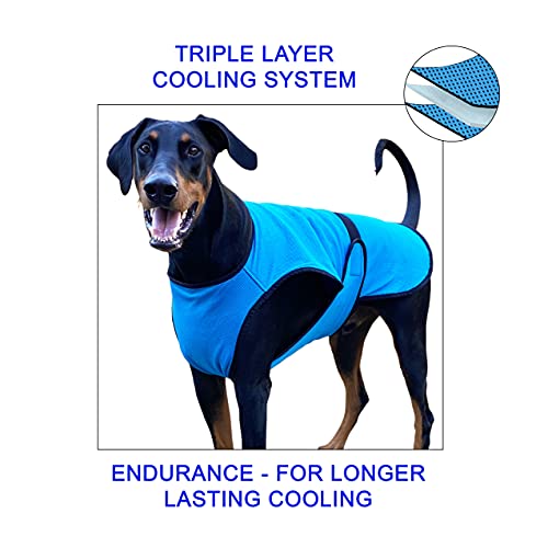 DOGZSTUFF Dog Cooling Vest Triple-Layer Microfiber Cooling Jacket. Dual Function Light Cold Weather Coat, Summer Shirt or Winter Vest. for All Small Medium or Large Dogs (XS, Light Blue)