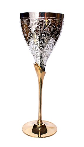 Stonkraft Esplanade Engraved Brass Wine Glass Set Thick Silver Polished