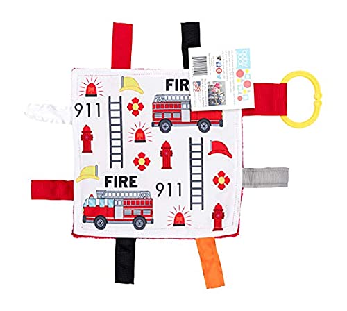 Baby Sensory Crinkle & Teething Square Lovey Toy with Closed Ribbon Tags for Increased Stimulation: 8"X8" (Firefighter)