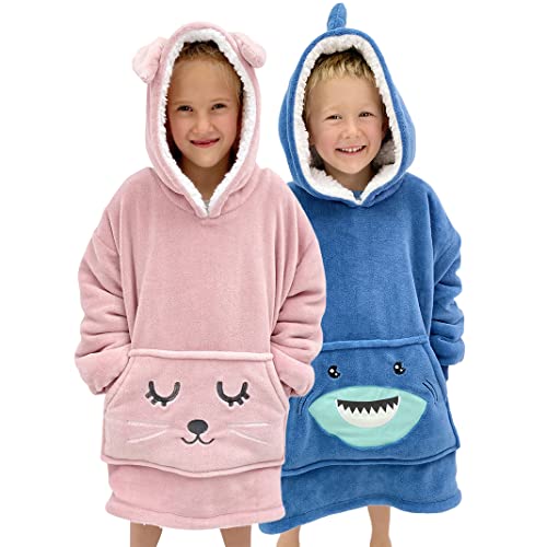 Wearable Blanket Kids 3-10yr Fun Animal Kids Blanket Hoodie Pink Bunny Hoodie