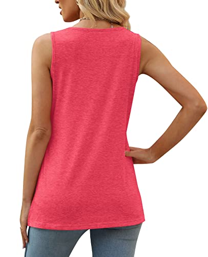 Summer Tops for Women 2023 Trendy Square Neck Sleeveless T-Shirts Red Small