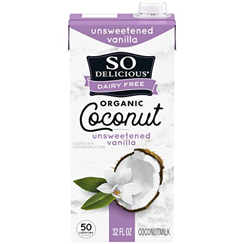 So Delicious Dairy Free Shelf-Stable Coconutmilk, Unsweetened, Vanilla, Vegan, Non-GMO Project Verified, 1 Quart
