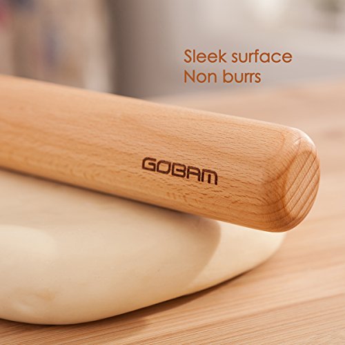 GOBAM Wood Rolling Pin, Small - Dough Roller for Pampered Chef, Pasta, Cookies, Pie, Pizza, Chapati, Fondant, Rolling Pins for Baking, Bread Making Tools and Supplies - 11 x 1.38 Inches