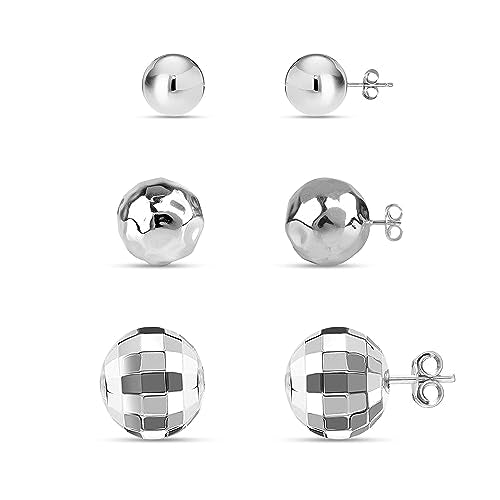 Charmsy Set of 3 Pairs 925 Sterling Silver Earrings for Women Teen 8 Mm