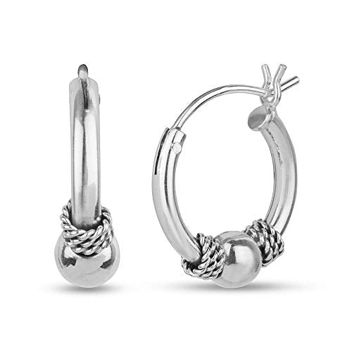 LeCalla 925 Sterling Silver Jewelry Earring Small Bali Click-Top Hoop Earrings for Teen