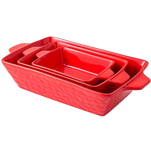 Bruntmor Rectangular Ceramic Glaze Bakeware Set Of 3 Red