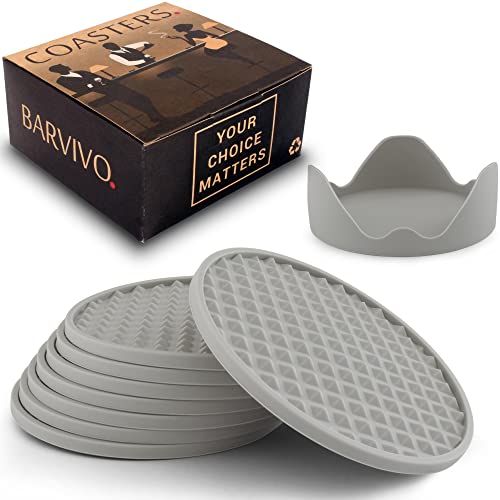 Barvivo Silicone Coasters With Holder Set of 8 Drinks & Table Types Gray