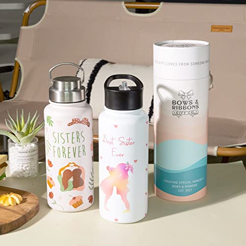 Best Sister Ever 32 Oz Insulated Water Bottle with Two Lids, Birthday Gifts for Sister